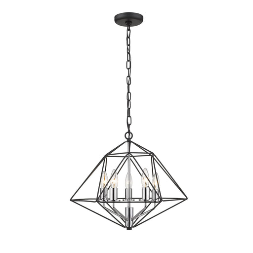 Geo Matte Black Chrome 5 Light Chandelier - Chandeliers